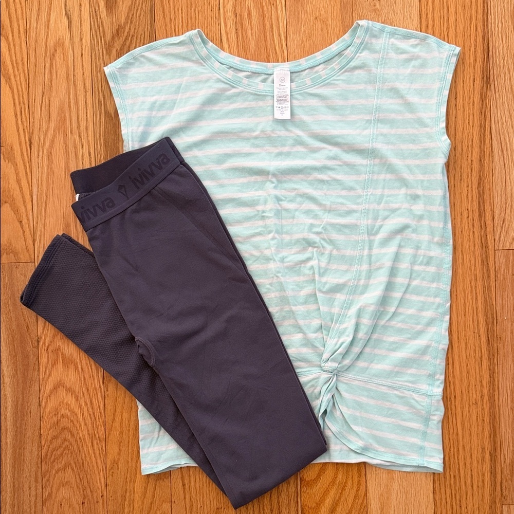 Ivivva Girls Size 12 Active Yoga Leggings and Striped Knot Top‎ Set